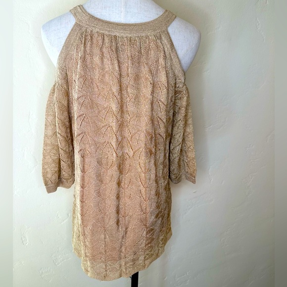 M Missoni gold lined knit pointelle cold shoulder top with lurex Size US 2 - Picture 5 of 10